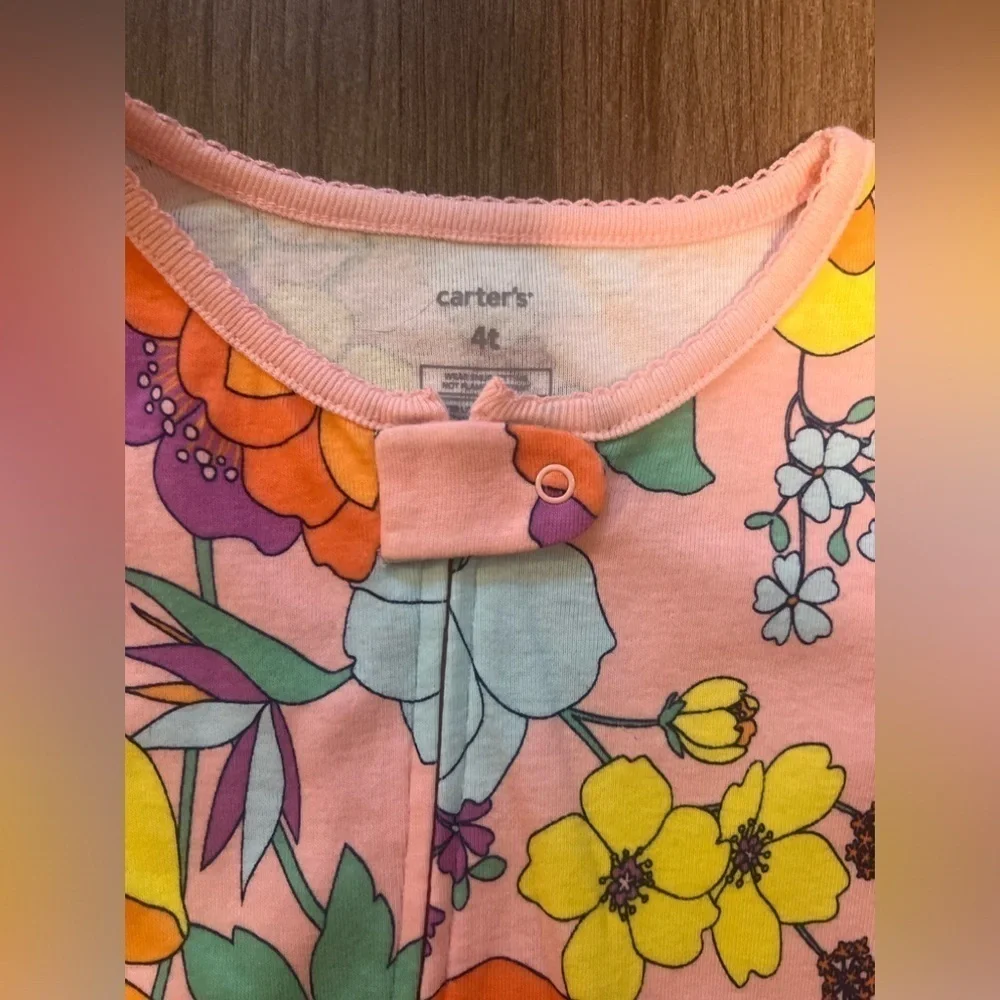 Girl's Carter's 70's Floral Style Long Sleeved Feetie Pajamas